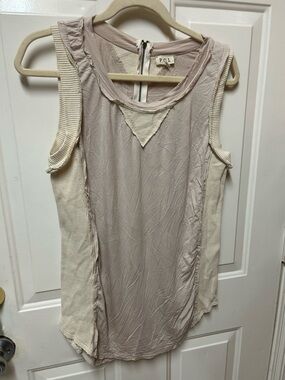 POL Sleeveless Mixed-Media Tank in Blush and Cream